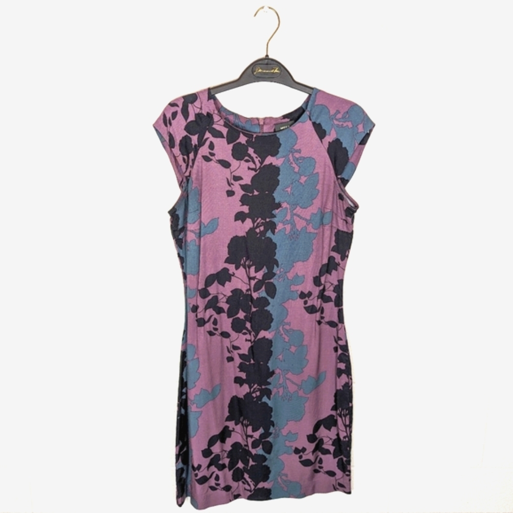 2/$20 Mexx Midi Dress Purple Teal Floral Cap Sleeve Small Viscose Semi-forml